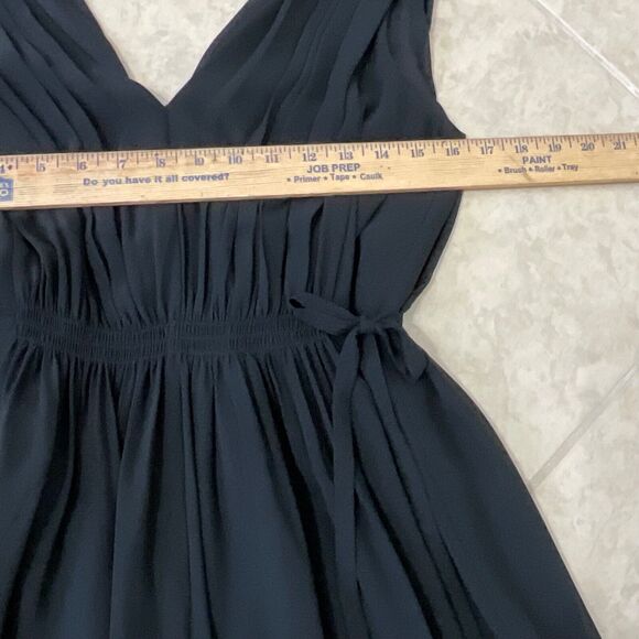 Anthropologie Draped LBD midi Dress women’s 4 Black Crepe V Neck /back cinch tie - Picture 11 of 15